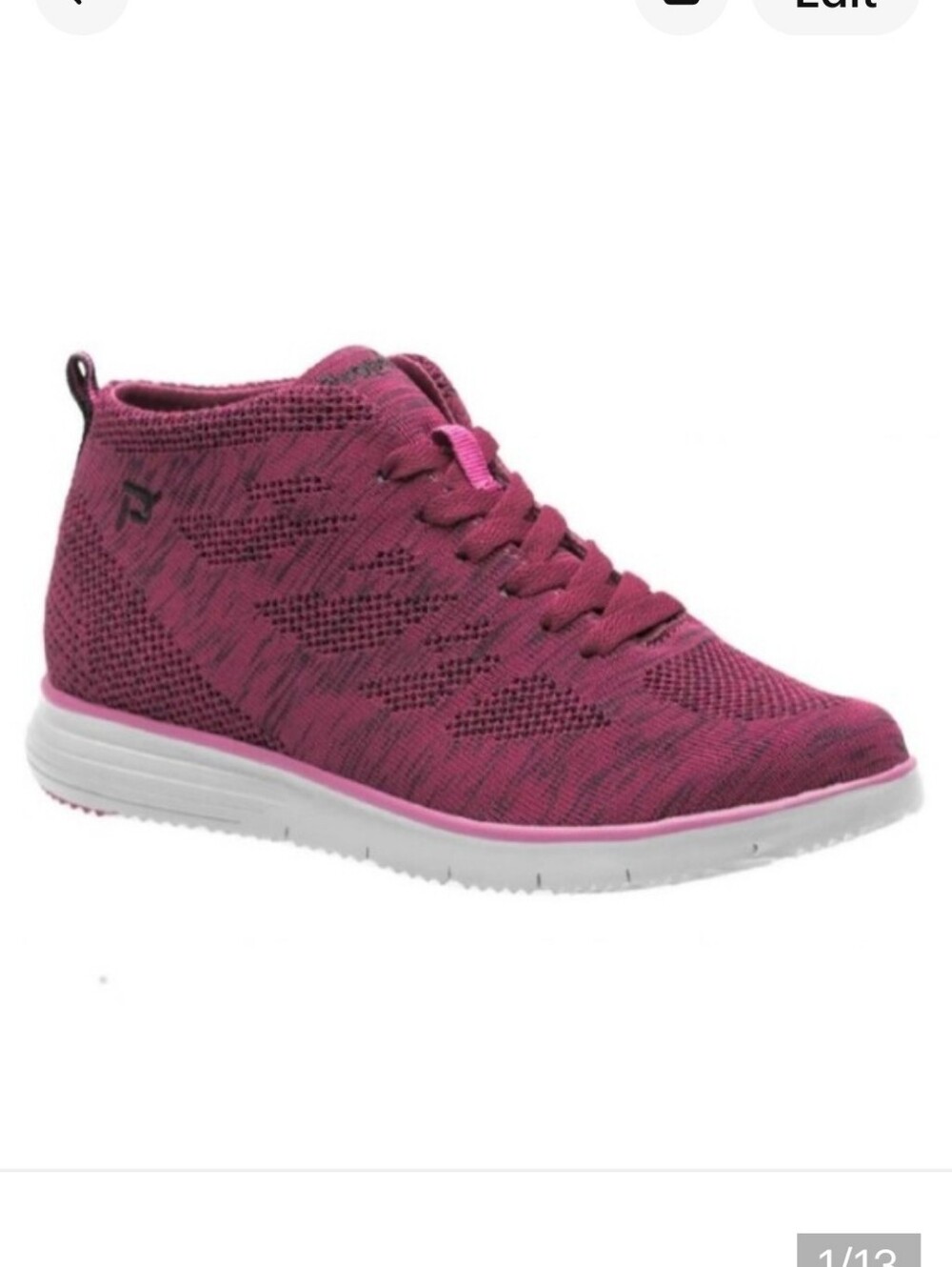 Propet High Top Sneakers Lace Up Berry Jacquard Knit Upper Size 7 D Wide Width